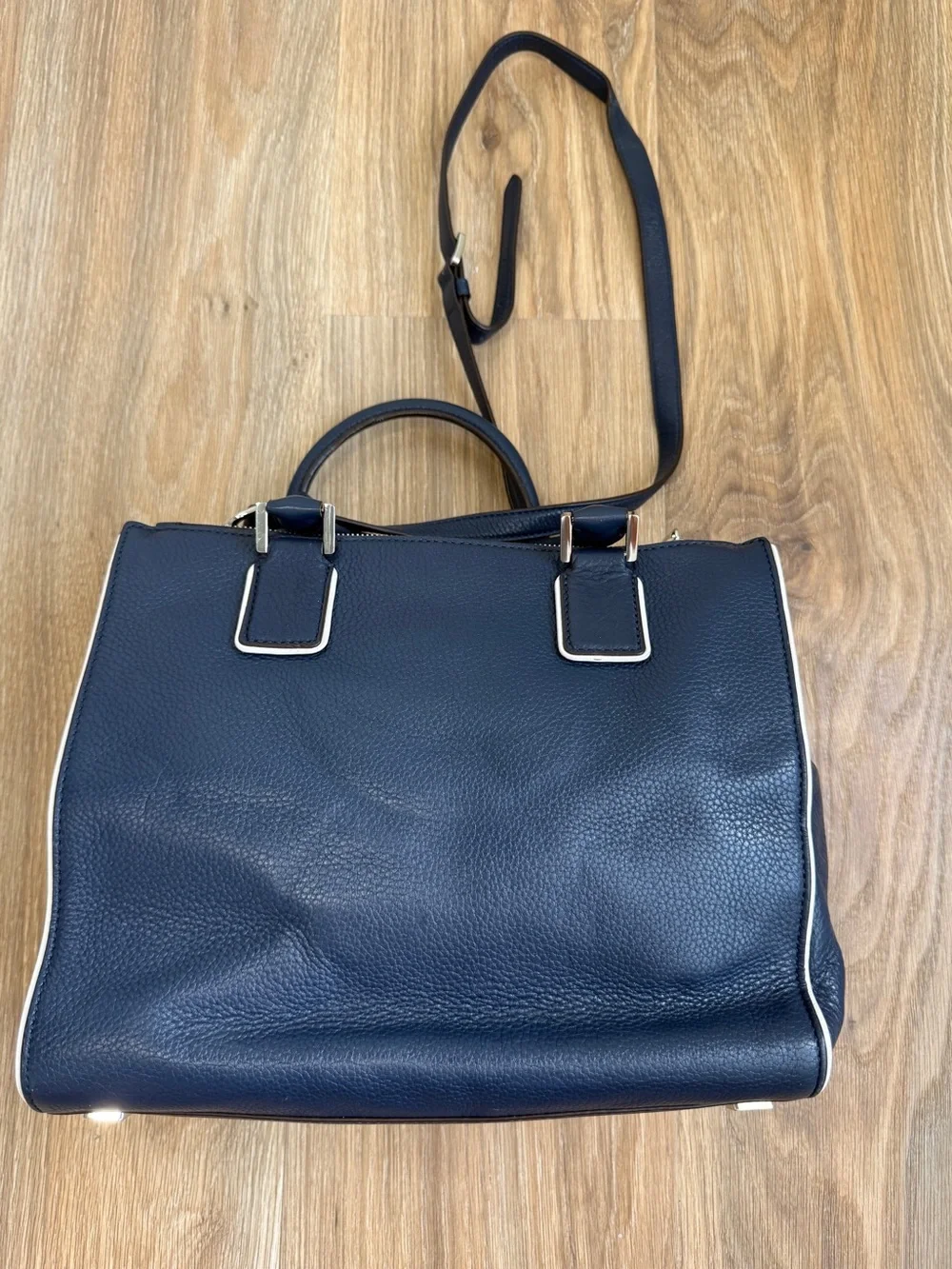 Michael Kors Audrey Large Navy Pebbled Leather Satchel Shoulder Bag